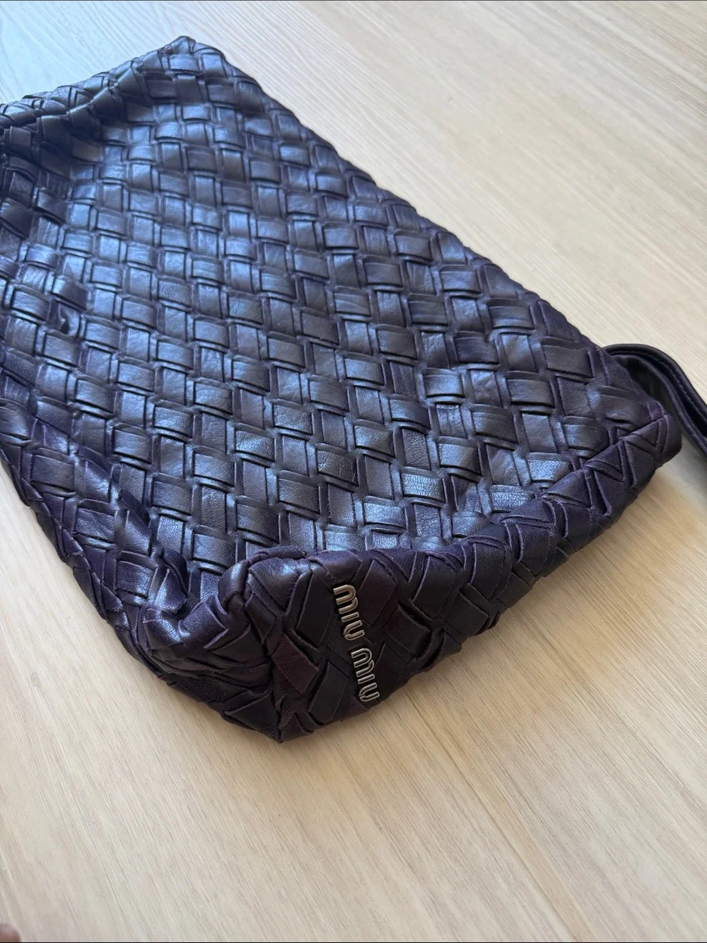 *** Like New*** Miu Miu Woven Leather Messenger Bag in Dark Purple